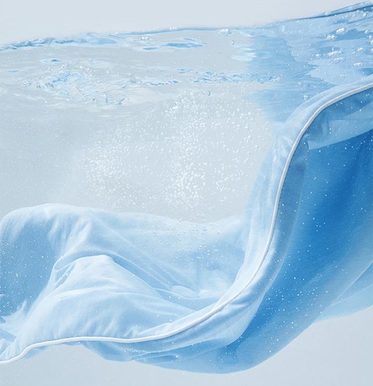 light blue colling blanket fall in water