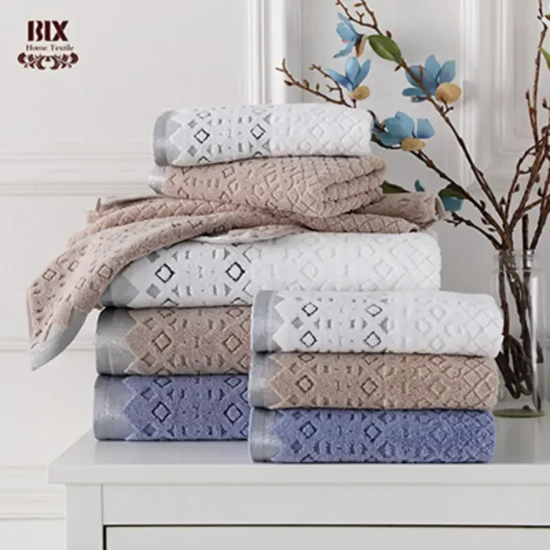 Cotton Solid Jacquard Border Towel in big Supermarket